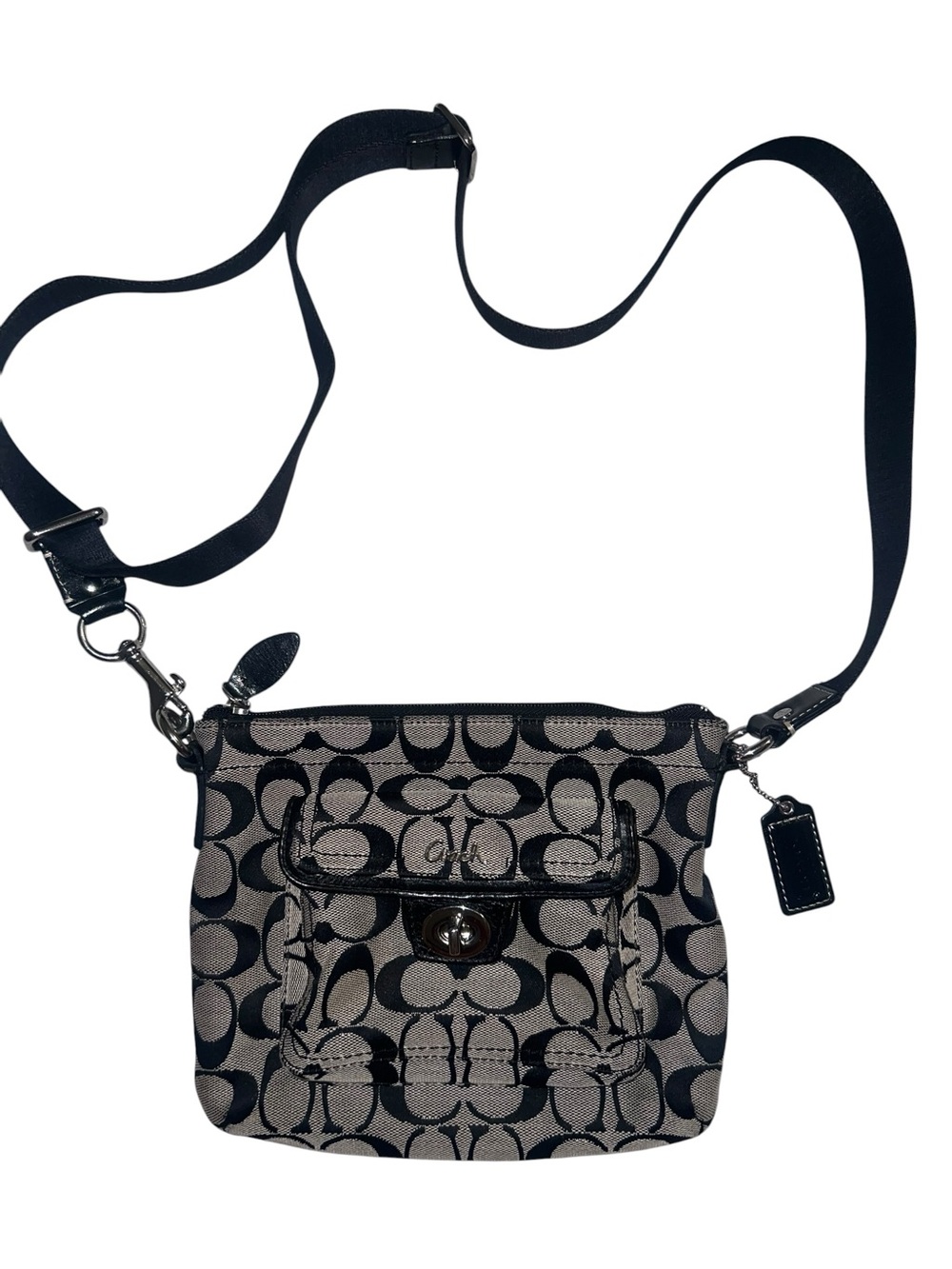 Coach Signature Turnlock Crossbody Bag in Black/Tan